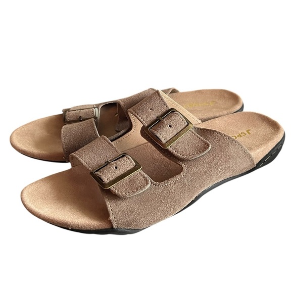 J Sport Jambu Carina Women's 2 Buckle Suede Slip On Slides Flip Flops Tan 8.5 M - Picture 4 of 10